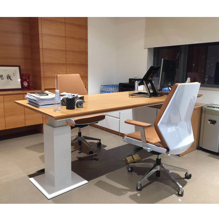 天時家具電動升降辦公桌站立式電腦辦公桌人體工學(xué)智能實(shí)木老板臺