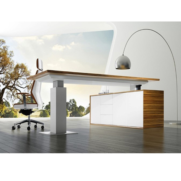 天時家具電動升降辦公桌站立式電腦辦公桌人體工學(xué)智能實(shí)木老板臺